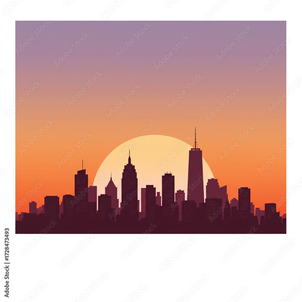 Fototapeta premium Duotone Cityscape at Sunset, Isolated on White