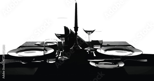 Elegant Dinnerware with Wine Glasses and Candle for Formal Occasion