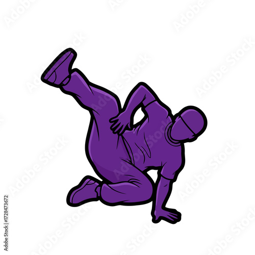 Dynamic silhouette breakdancer in purple outfit performing move on transparent, capturing the energy hip hop dance