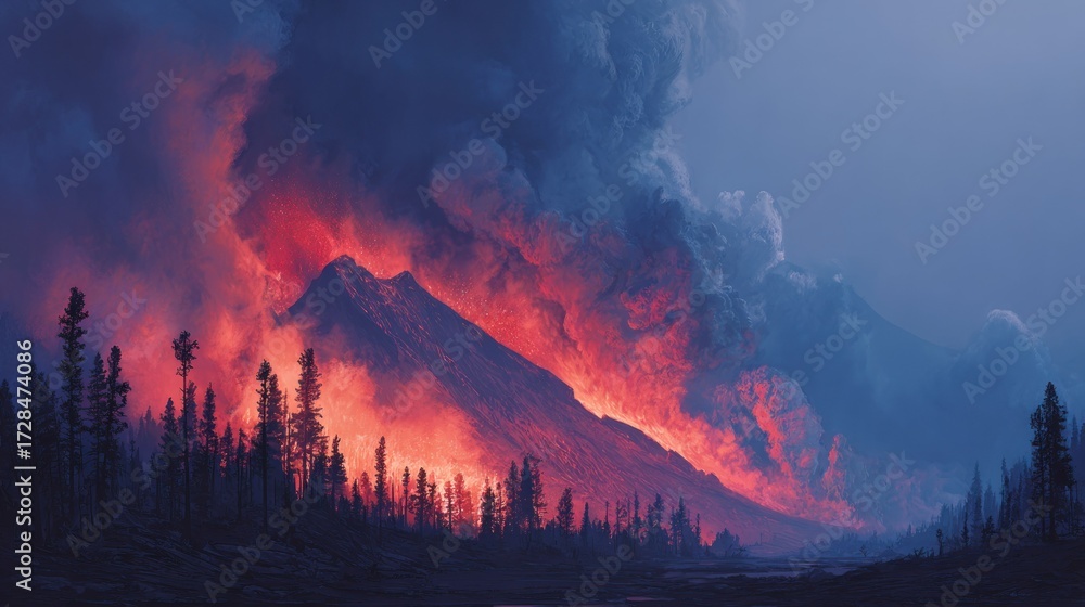 Fototapeta premium Volcanic eruption over forest