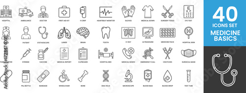 Medical Healthcare Icons Set Hospital Clinic Doctor Nurse Patient Treatment Medicine Pharmacy Health Symbols Vector Illustration