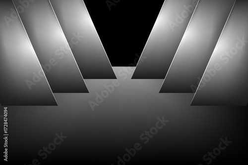 Abstract black geometric modern dark space background. Scene for advertising, showroom, technology, future, modern, sports, gaming, warehouse design. Vector illustration.