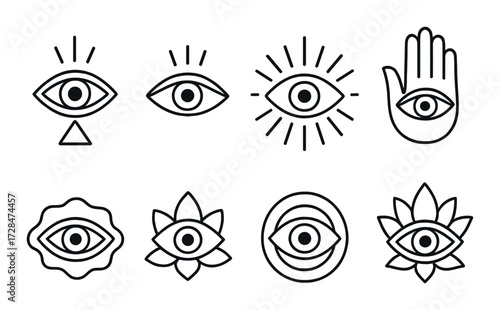 Mystical eye symbols and patterns on a dark background