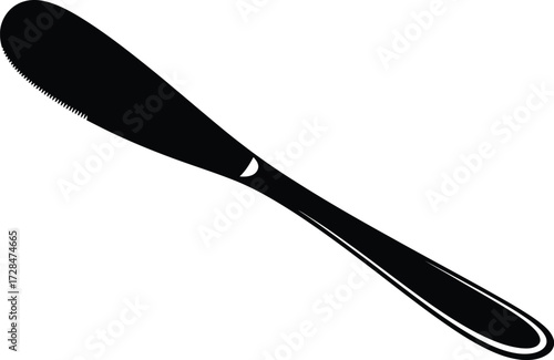 Black butter knife with serrated edge, kitchen utensil, serving tool