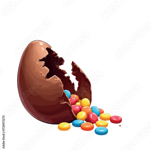 Vsai broken chocolate easter egg spilling colorful candies