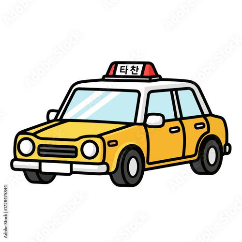 Cartoon yellow taxi cab with sign on top that says, isolated on transparent