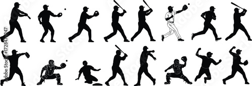 Dynamic baseball player silhouettes capturing the essence of the game actions 