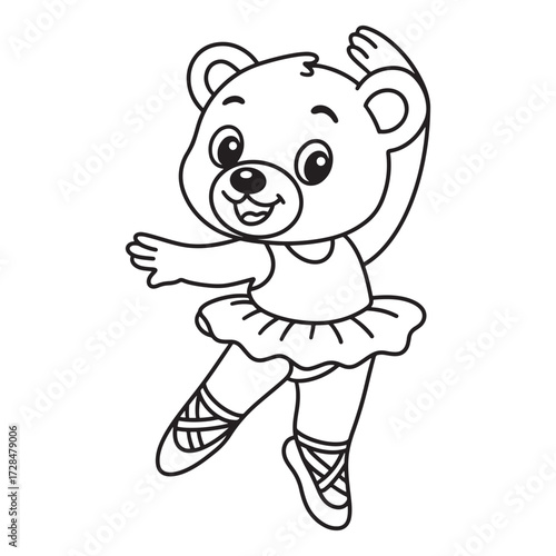 line art of a cartoon bear dancing ballet vector