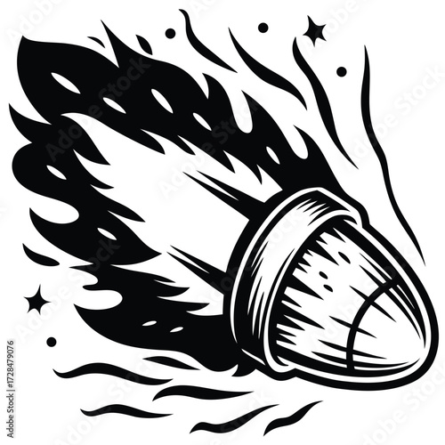 Rocket soaring high through space propelled by fiery thrust among scattered stars overhead