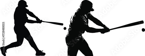 Dynamic silhouettes of baseball players swinging bats capturing athleticism and motion 