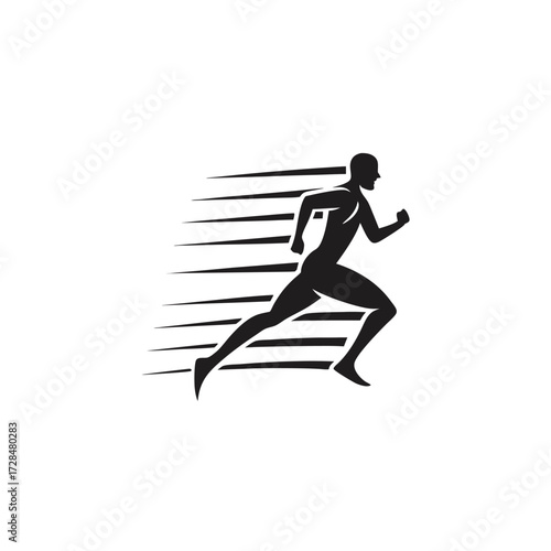 Silhouette runner sprints forward, illustrated with a sense of great momentum and speed