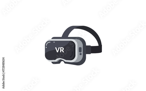 Illustration of a virtual reality headset with a black screen and gray and white frame.