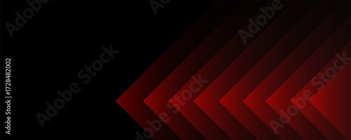 Abstract glowing diagonal arrow lines on red background. Shiny red gradient stripes lines. Modern graphic. Futuristic concept. Horizontal banner template. Vector eps10