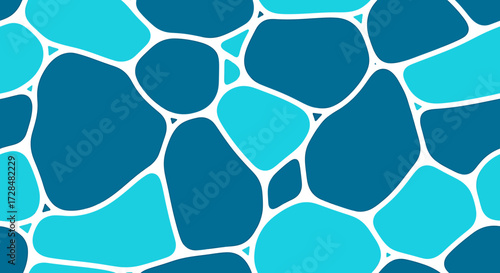 Abstract mosaic pattern with blue and turquoise irregular shapes.