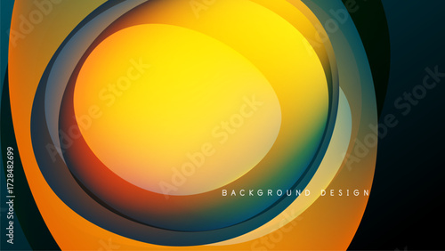 Abstract layers create dynamic circular design. Warm colors blend with cool tones, offering modern aesthetic. Background is black.