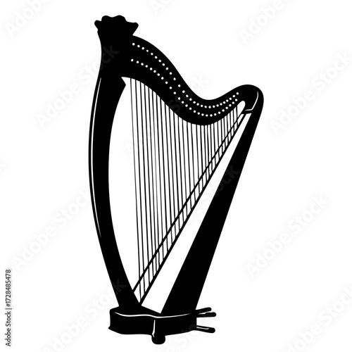 Minimalist Silhouette Celtic Harp Musical Instrument Stringed Graceful Sounding Instrument