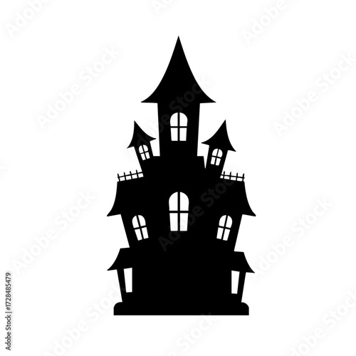 Spooky Silhouette Haunted House Icon Gothic Style Halloween Design