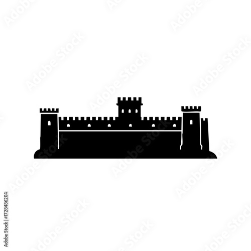 Simple Black Silhouette Fortress Landmark Tower Architecture Illustration
