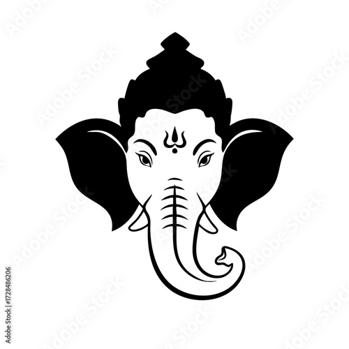 Silhouette Detailed Hindu Lord Ganesha Elephant Head Deity Symbol Illustration