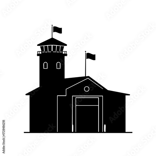 Simple Silhouette Fire Station Building Isolated Structure Architecture Illustration