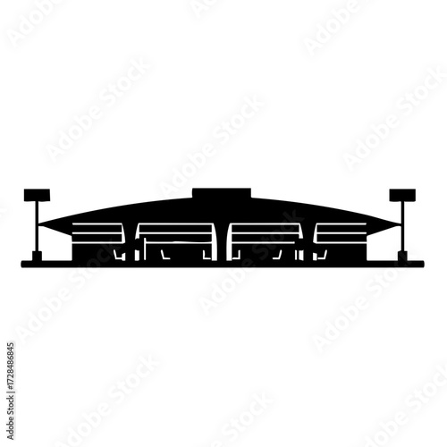 Minimalist Line Art Stadium Arena Building Structure Architecture Illustration