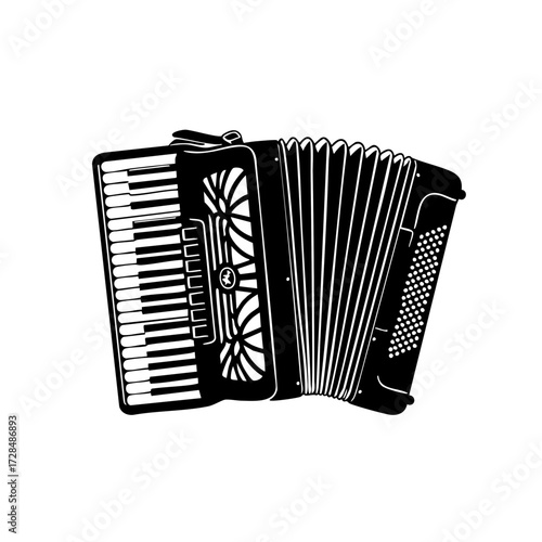 Black and White Line Art Detailed Accordion Musical Instrument Illustration