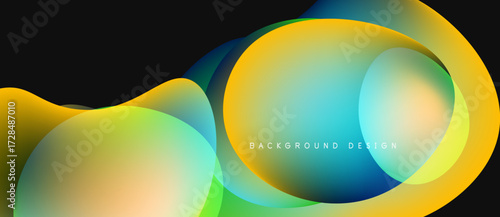 Abstract flowing shapes, vibrant colors blend. Modern design, smooth gradients create dynamic visual effect. Background features layered forms.