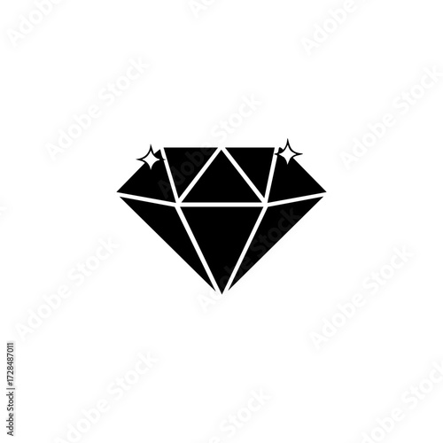 Simple Black and White Outline Diamond Jewel Shape Isolated Graphic