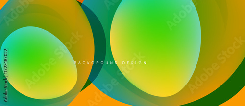 Abstract circles overlap, creating vibrant gradients. Yellows, greens, oranges blend smoothly. Modern design element for backgrounds.