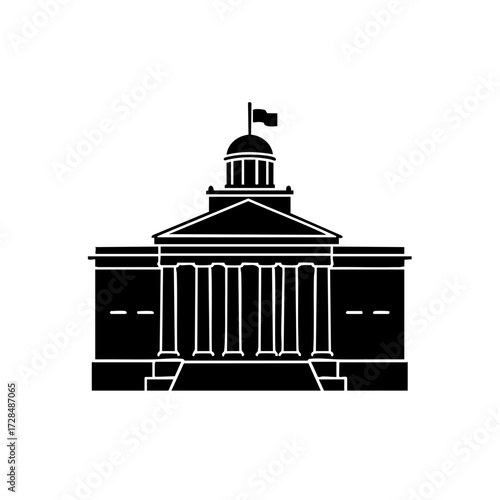 Minimalist Black and White Building Exterior Courthouse Government Landmark Illustration