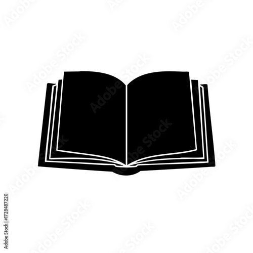 Simple Flat Black and White Open Book Icon Illustration Design