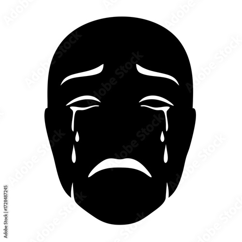 Simple Black Silhouette Crying Face Expression Emotion Illustration Graphic