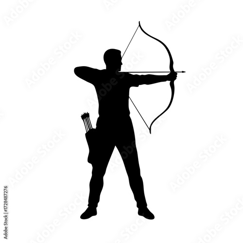 Silhouette Isolated Archer Shooting Bow and Arrow Sport Competitive Activity