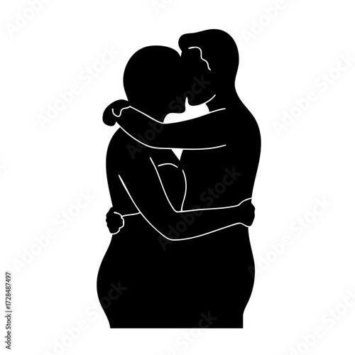 Minimalist Silhouette Couple Hugging Passionately Illustration Romantic Relationship Drawing
