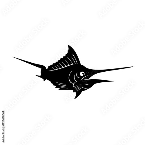 Silhouette Sharp Marlin Fish Sea Animal Ocean Wildlife Illustration