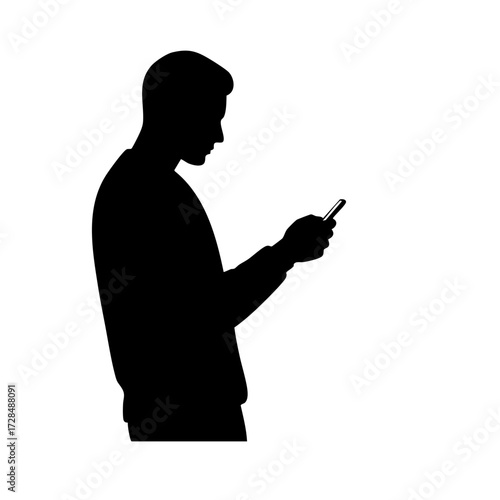Minimalist Silhouette Man Using Smartphone Electronic Device Technology Communication