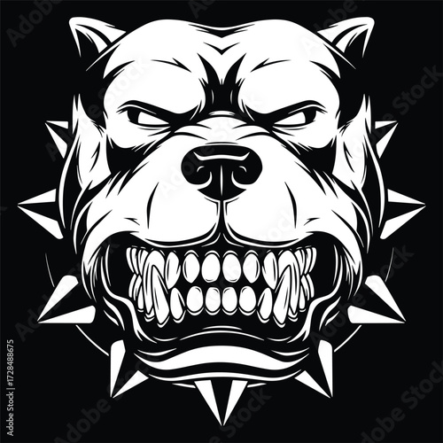 Angry Bulldog Head With Spiked Collar Vector