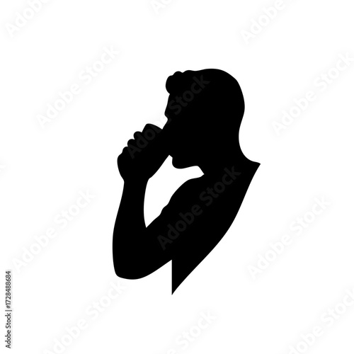 Minimalist Silhouette Profile Man Drinking Beverage from Can Illustration