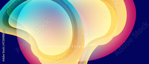 Abstract flowing shapes, vibrant colors blend. Modern design, smooth gradients create dynamic visual effect. Background features layered curves.