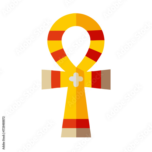 Ancient Egyptian Ankh Key of Life Flat Colorful Round Mythology Vector Icon