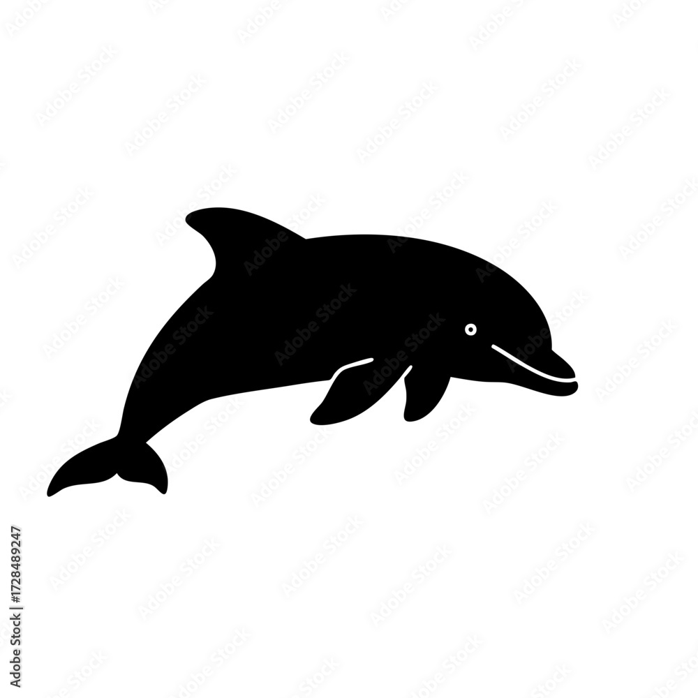 Fototapeta premium Minimalist Silhouette Playful Dolphin Sea Animal Black and White Illustration