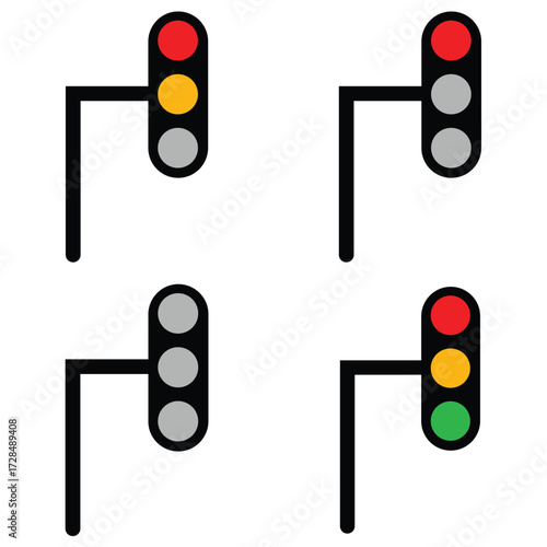 Traffic Light Icon Set with Red, Yellow and Green Signals for Road Safety and Street Regulation 
