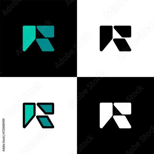 Logo letter R, font alphabet, set of four letter for your brand name design, vector illustration 10 EPS