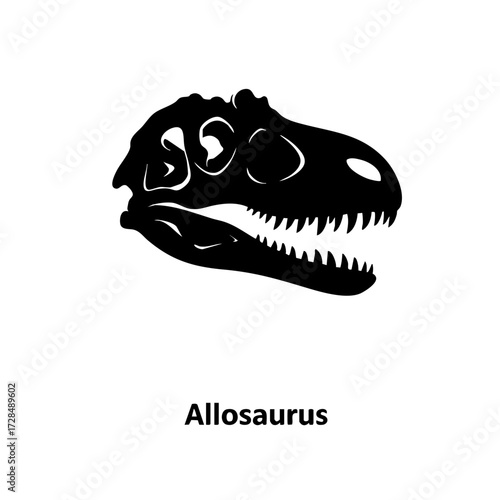 Minimalist Silhouette Allosaurus Skull Fossil Prehistoric Dinosaur Head Icon