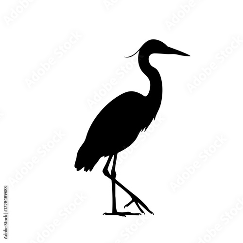 Elegant Silhouette Heron Wildlife Bird Nature Graphic Art Illustration