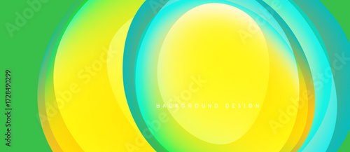 Abstract vibrant layers create dynamic circular design. Yellow, green, turquoise hues blend seamlessly. Modern background element.