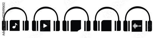 Audiobook Icon Set – Book, Headphones and Sound Wave Symbols for Digital Listening and Online Library
