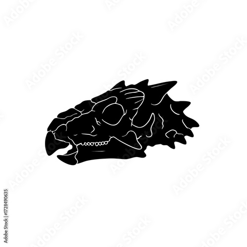 Silhouette Detailed Dinosaur Skull Profile Illustration Paleontology Fossils Animal Drawing