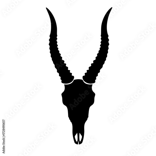 Minimalist Silhouette Antelope Skull with Long Horns Illustration Animal