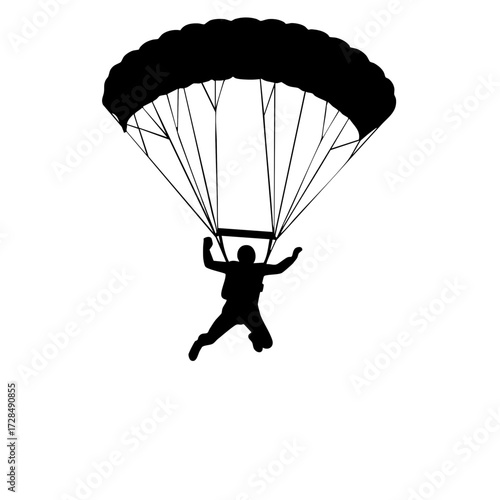 Silhouette Skydiving Skydiver Jumping from Airplane with Parachute in Black and White